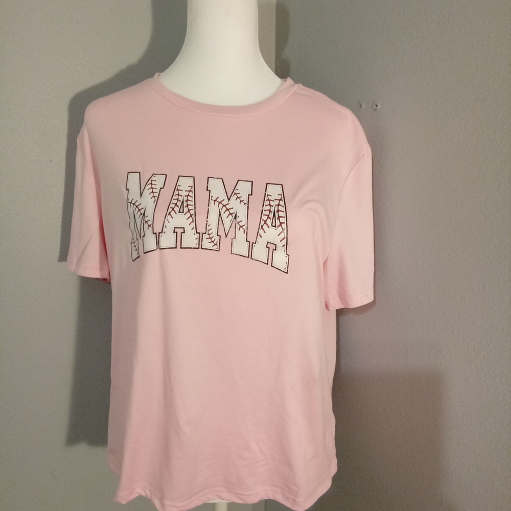SHEIN Pink Baseball 'MAMA' Short Sleeve Tee 👠